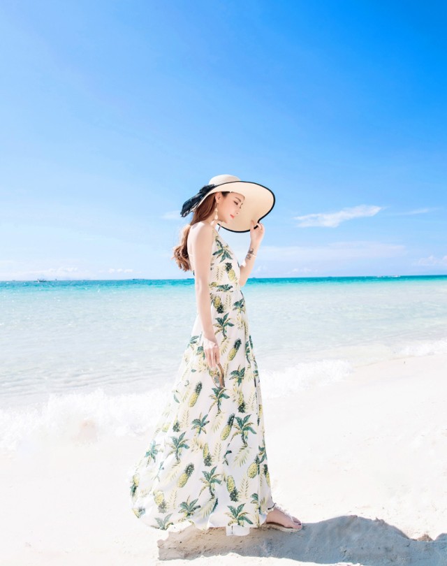 楽天市場】ロングワンピース 夏 パイナップル柄 マキシワンピ サマー