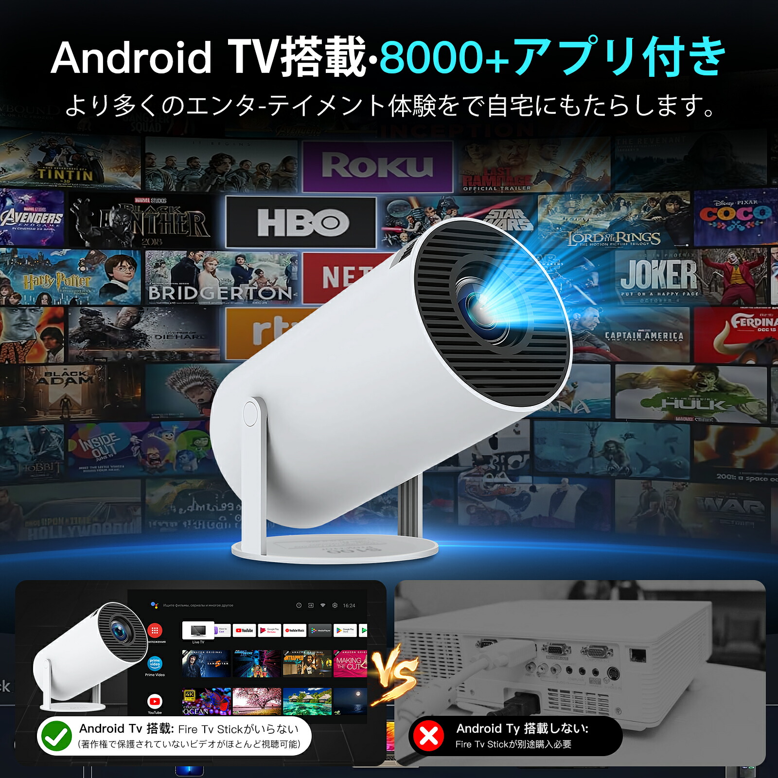 楽天市場】＼⭐2025最新Android TV・4K対応✨プロジェクター 家庭用