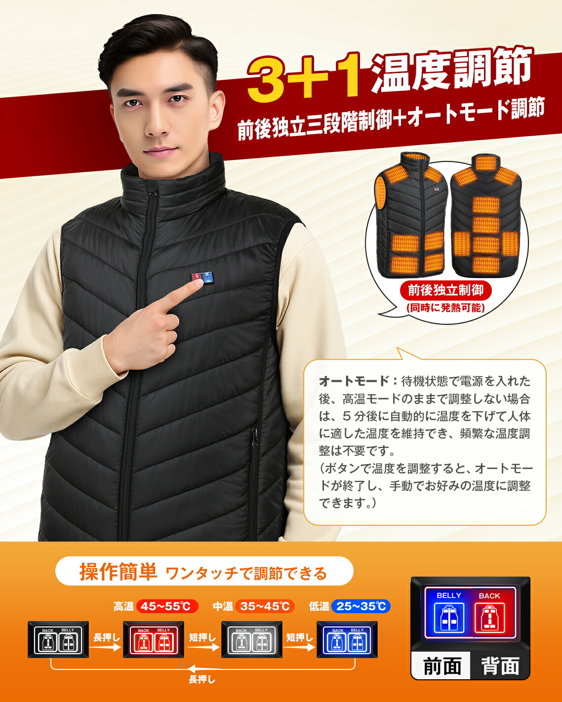 楽天市場】電熱式ベスト ヒートベスト バッテリー付き 30000mAh 電熱