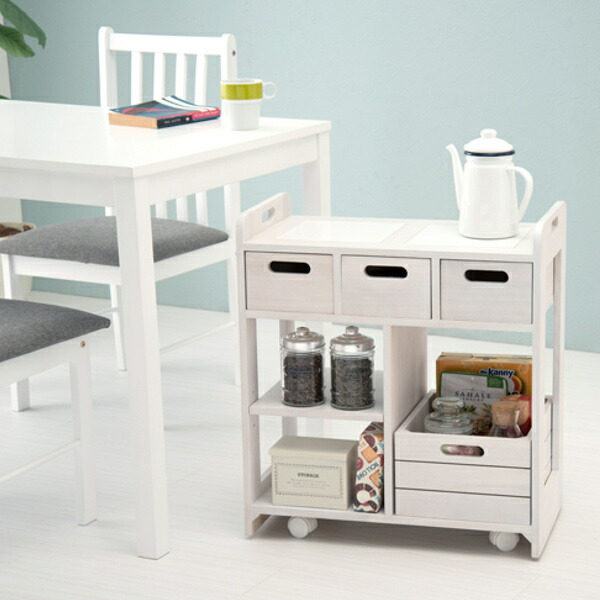 楽天市場】キッチンワゴン ロータイプ 天然木 タイルトップワゴン 幅