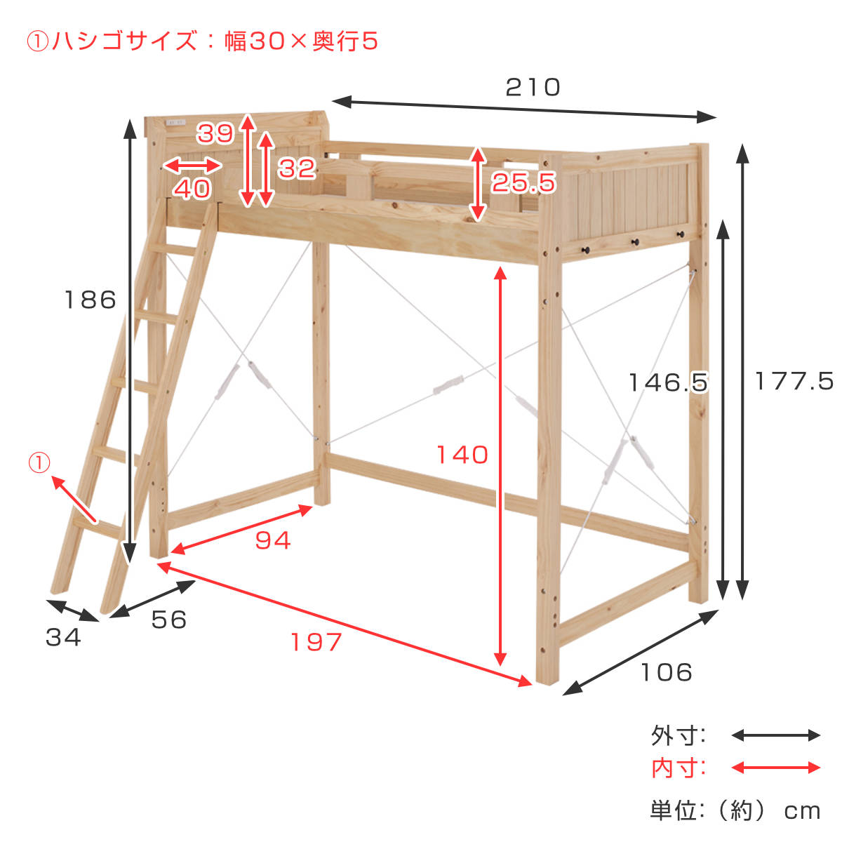楽天市場】ロフトベッド ベッド下140cm 木製 2口コンセント （ 送料