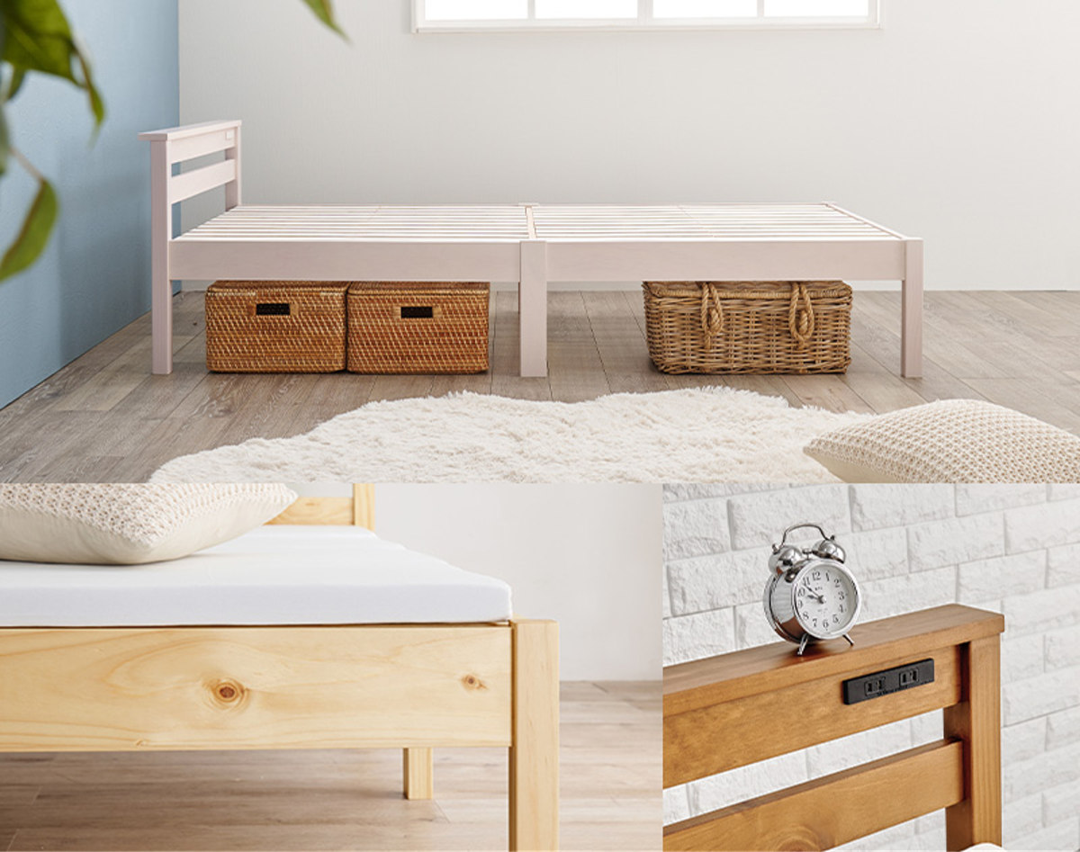 楽天市場】すのこベッド シングル 簡単組立 宮棚 2口コンセント付 工具