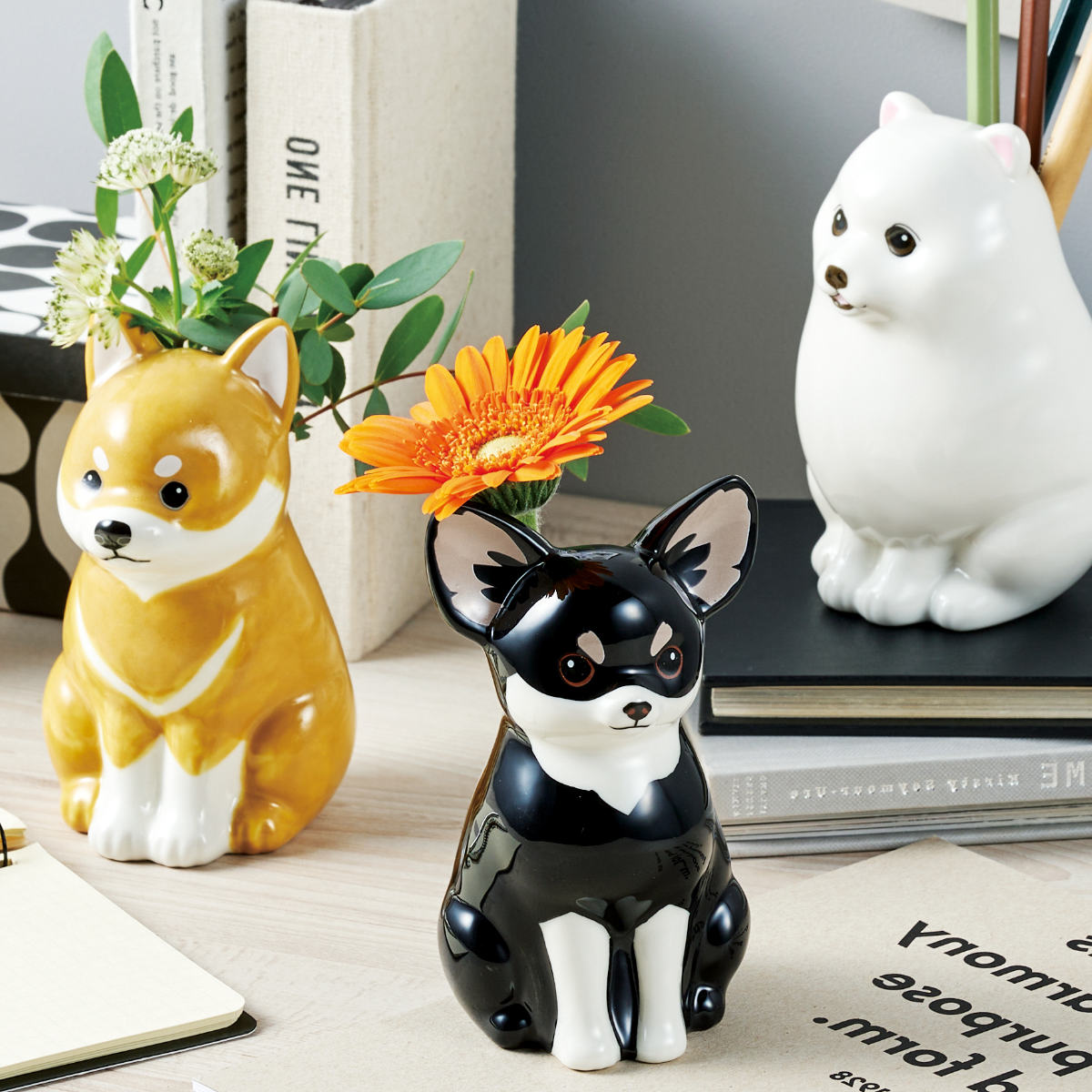 楽天市場】花瓶 ペン立て フラワー&ペンスタンド 犬 （ 花ビン 花びん