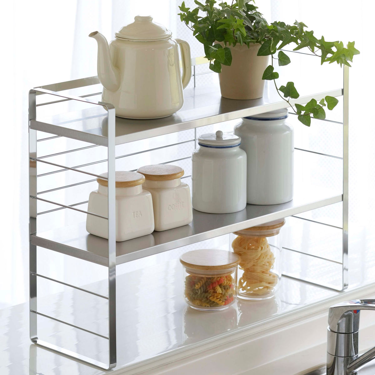 楽天市場】キッチンラック ステンレス棚の出窓シェルフ 幅58cm 日本製