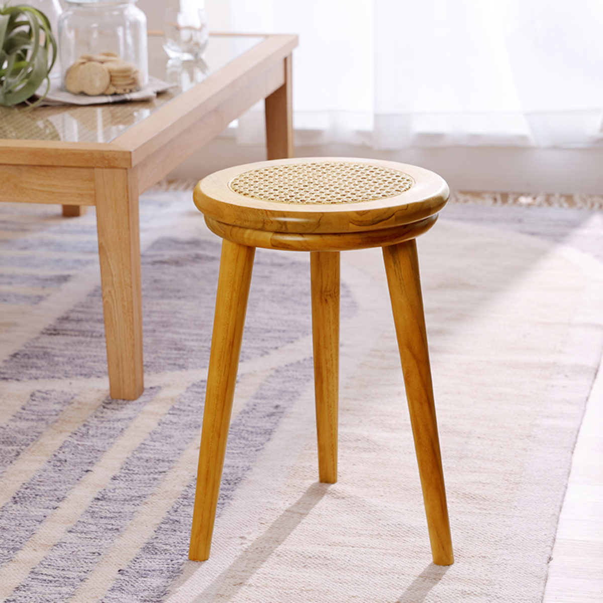 楽天市場】スツール ラタン 高さ44cm チーク 天然木 KAGOME （ ラタン