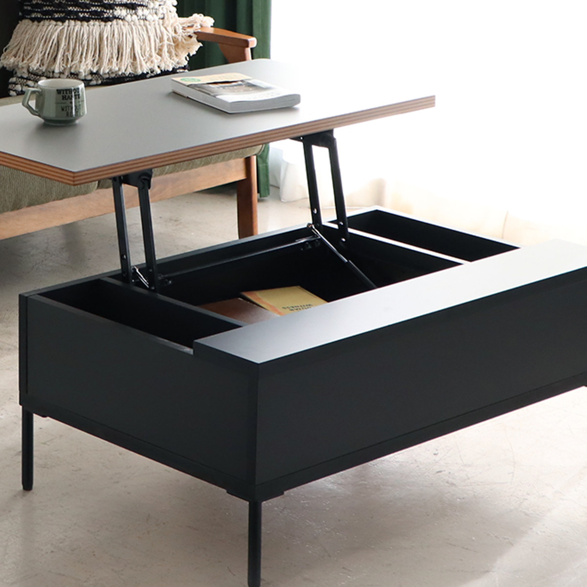 楽天市場】リフトアップテーブル 幅89.5cm FZ 収納付き ローテーブル