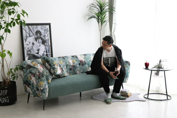 楽天市場】ソファ 幅200cm 三人掛け 花柄 ボタニカル柄 肘掛 脚付き