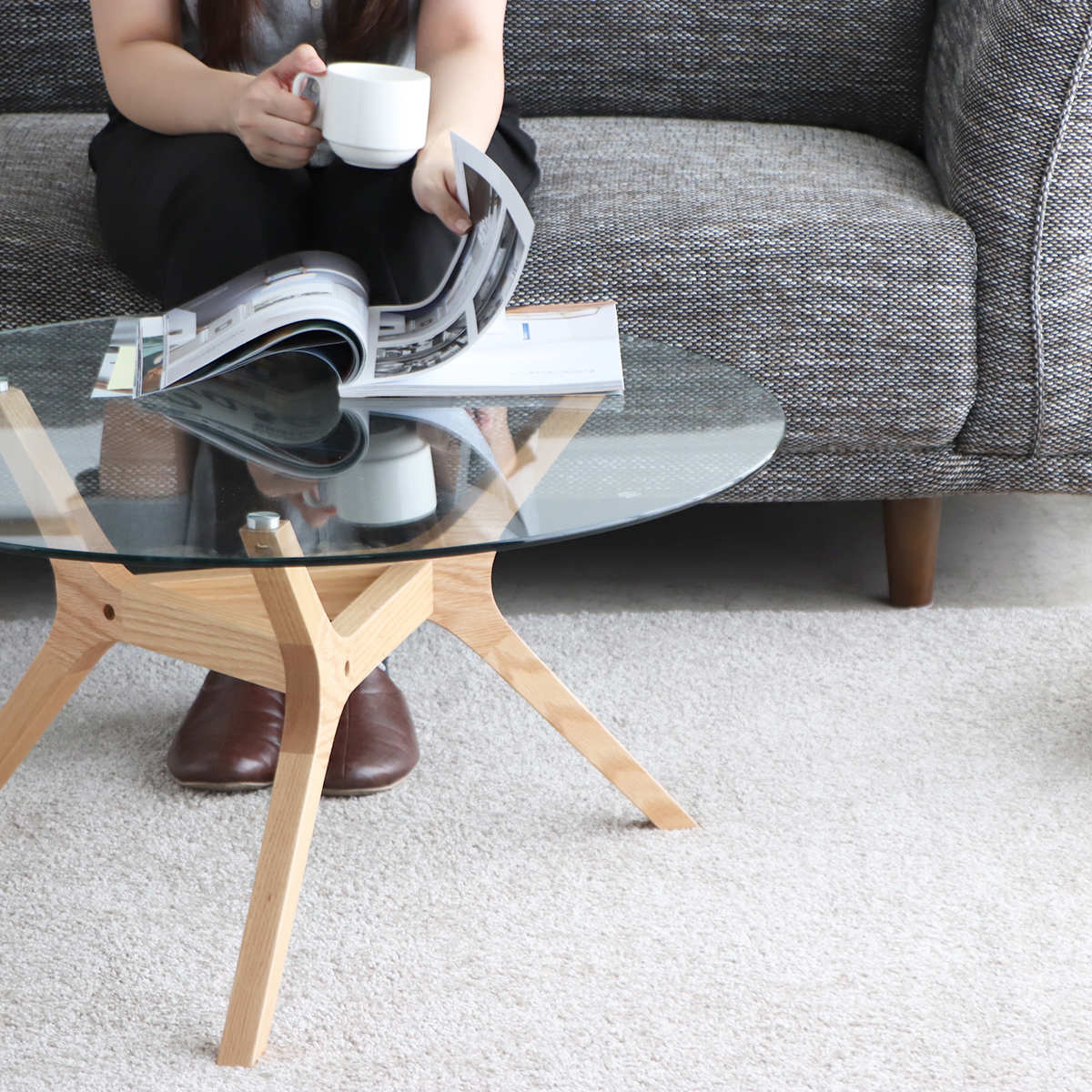 楽天市場】ローテーブル 円形 直径80cm アモール ガラス天板