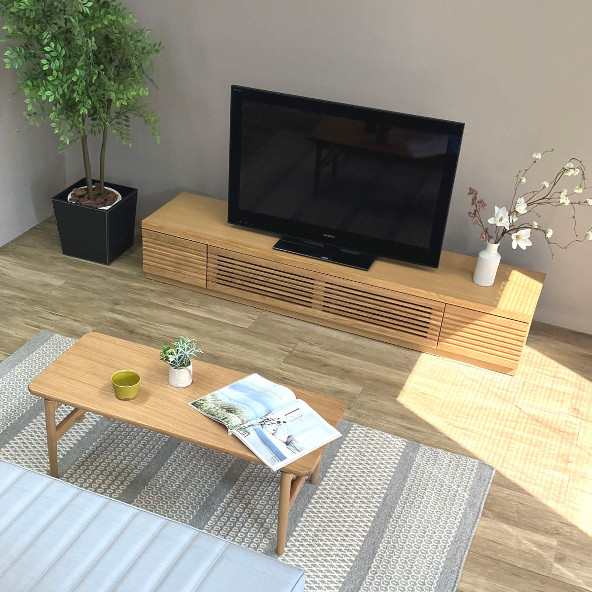 楽天市場】テレビ台 幅180cm ローボード ルーバーデザイン 天然木前板