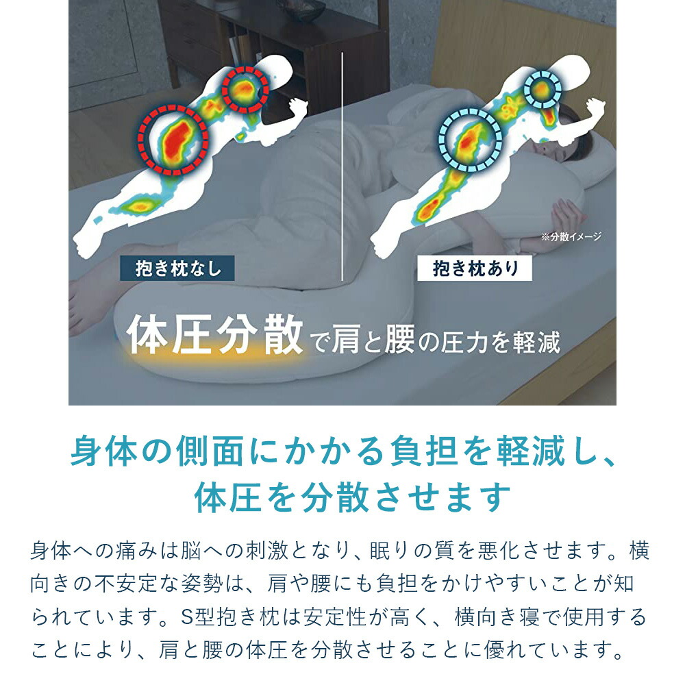 楽天市場】抱き枕 カバー付 大きい S型 体圧分散 腰 男性 固め 姿勢