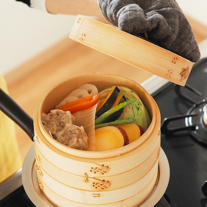 楽天市場】かごや 竹 中華せいろ 18cm 2段 アルミ蒸板付セット