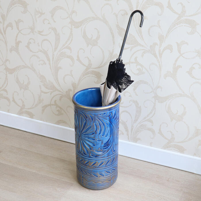 楽天市場】イタリア製 陶器 アンブレラスタンド 3色より選択ブルー