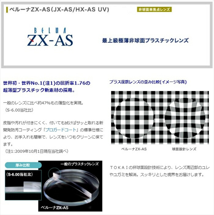 楽天市場】非球面レンズ 1.70 東海光学ベルーナJX-AS PGC 超薄型レンズ