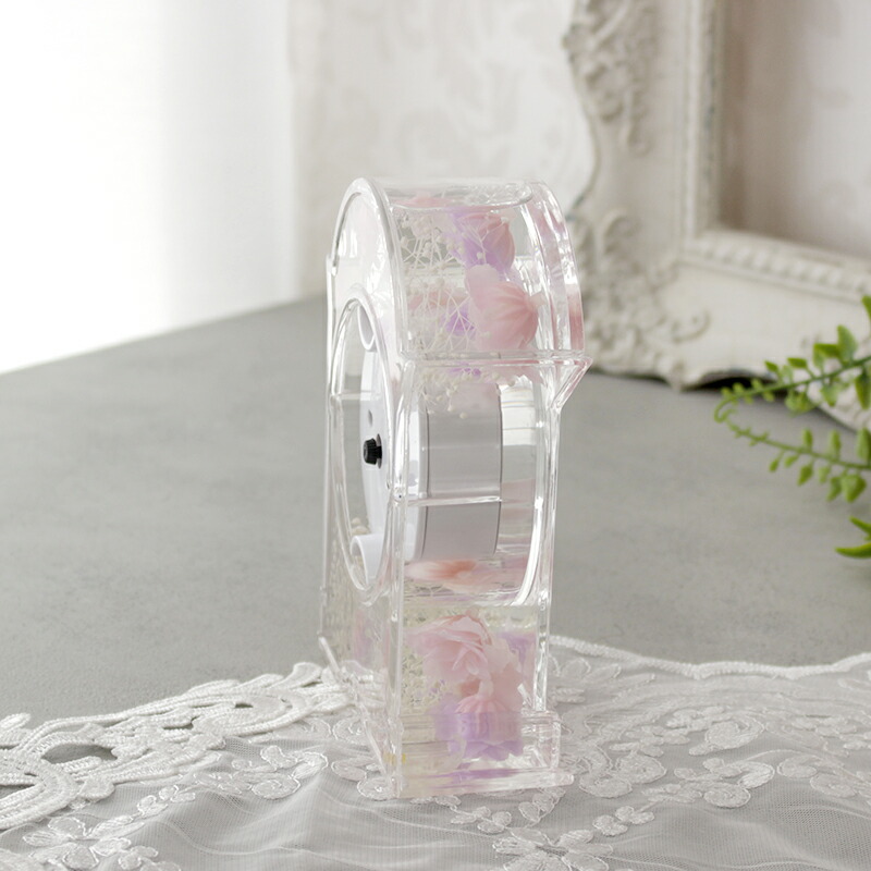 楽天市場】置時計 アクリル水中花 スゥイートローズ ピンク 薔薇 雑貨