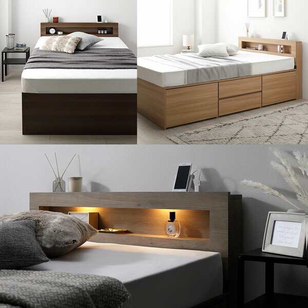 楽天市場】シングルベッド 照明宮付 チェスト ベッド シングル