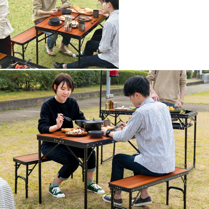 楽天市場】アウトドアテーブル セット 折りたたみ 幅90cm ベンチ 2脚 3