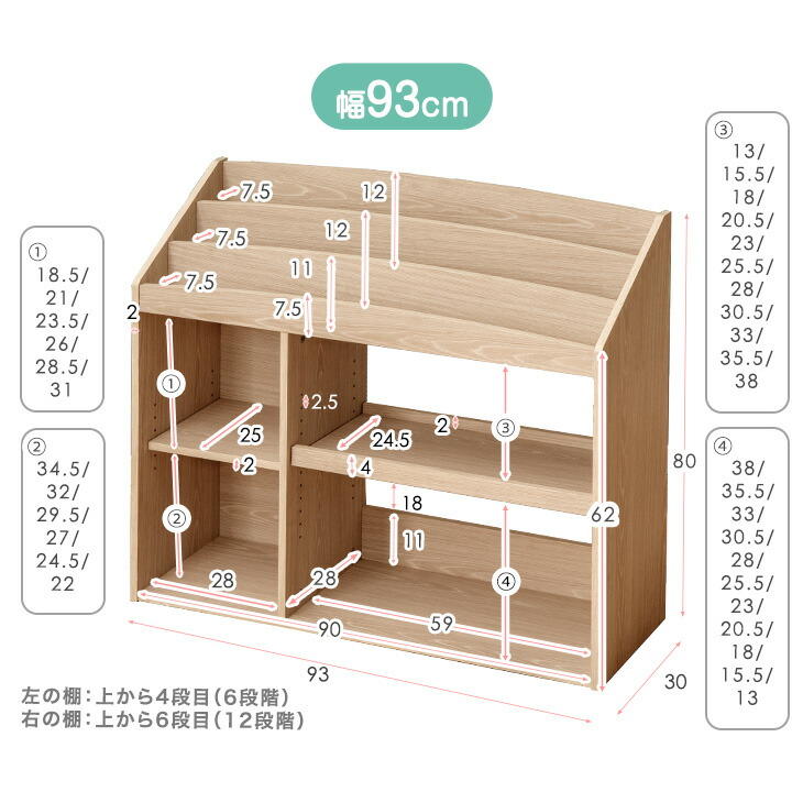 楽天市場】アレンジ自在 絵本ラック 幅73 幅83 幅93 3段 ディスプレイ