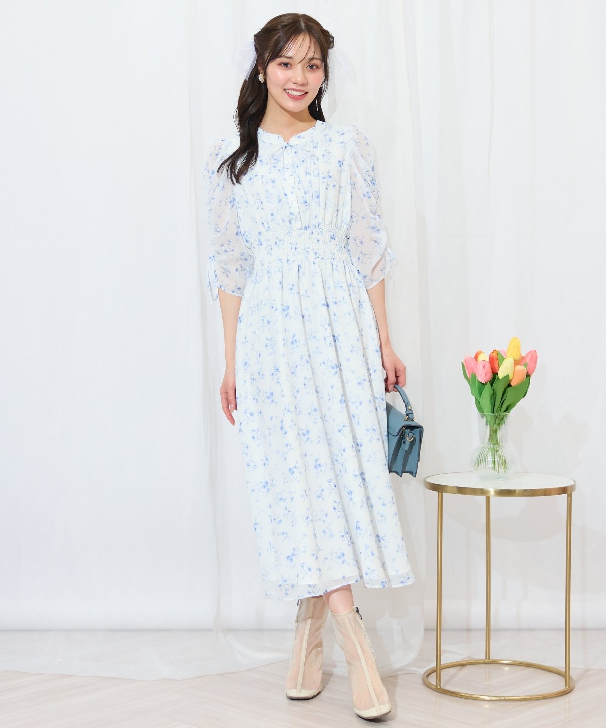 WILLSELECTION｜ピンタックウエストシャーリングフラワーワンピース