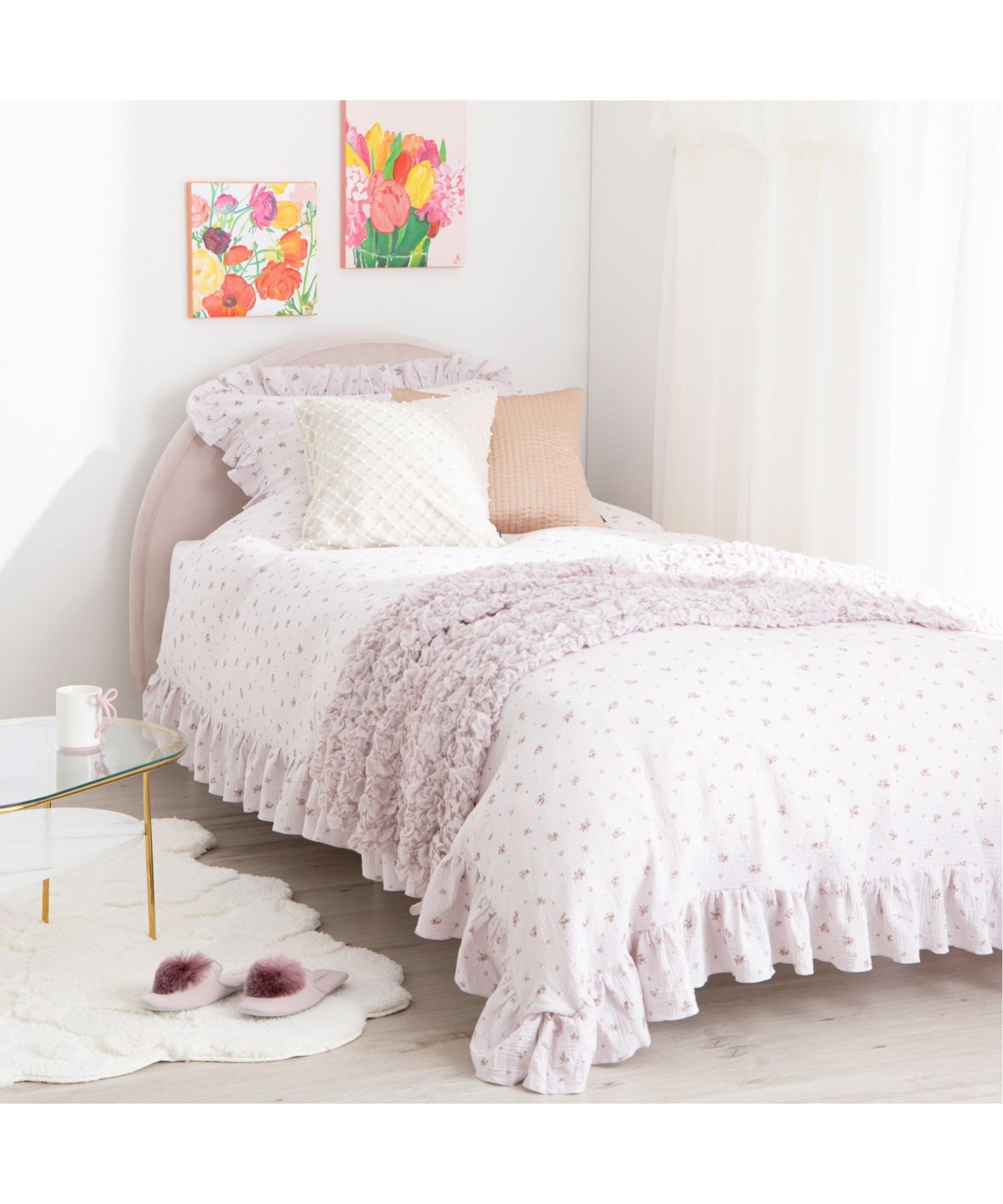 Francfranc｜フリル ガーゼ スモールフラワー 掛け布団カバー ダブル