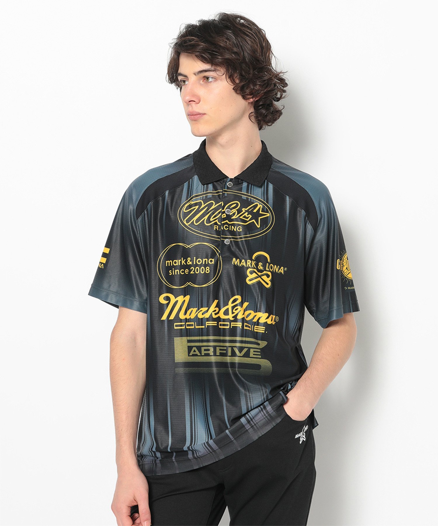 美品！風を通しにくい素材 マークアンドロナ TR メンズポロ Mブラック