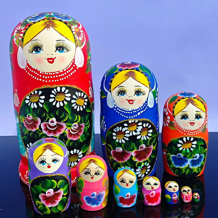 楽天市場】マトリョーシカ 10個セット 木製 伝統工芸 ロシア人形