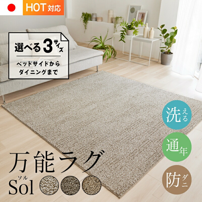 楽天市場】万能 洗えるラグ Sol ソル 選べる3サイズ 無地 通年 オール