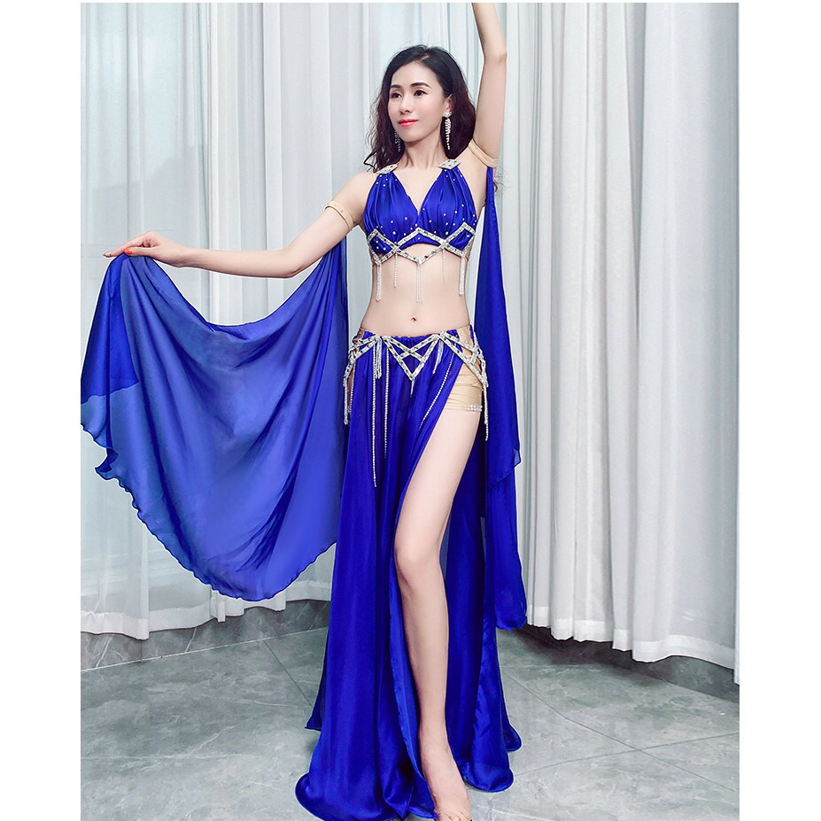 ベリーダンス衣装ブルー オリエンタル アームカバー付M-L水色