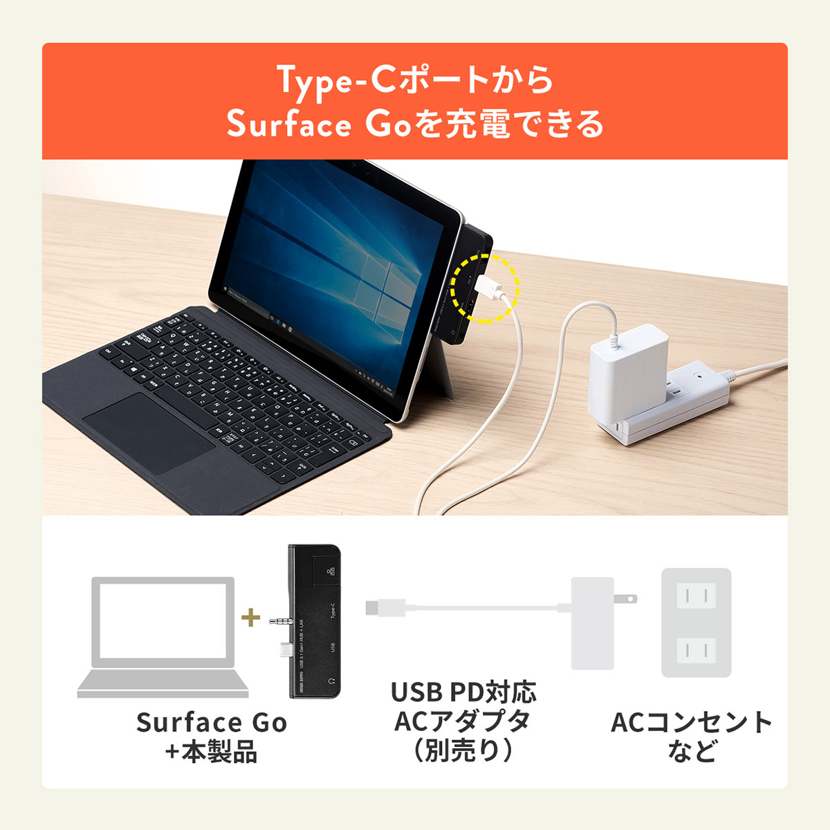 楽天市場】【楽天1位受賞】Surface Go・Go2・Go3専用 USB Type C ハブ