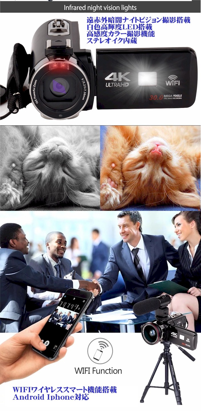 楽天市場】4Kデジタルビデオカメラ フルセット 最新 プロ 高画質 小型