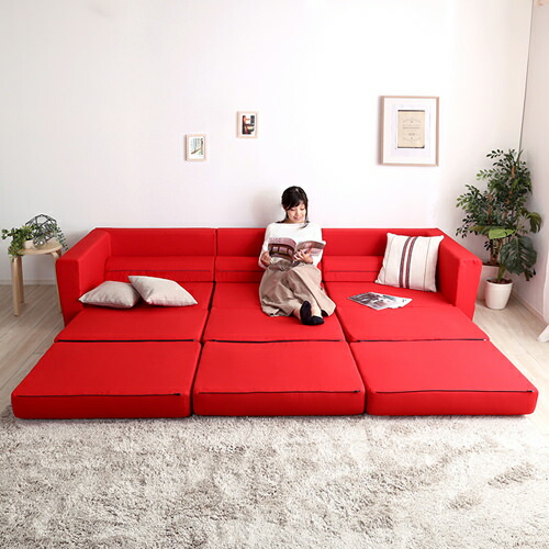 3way ソファーベッド/カウチソファー 【レッド】 シングルサイズ 3way