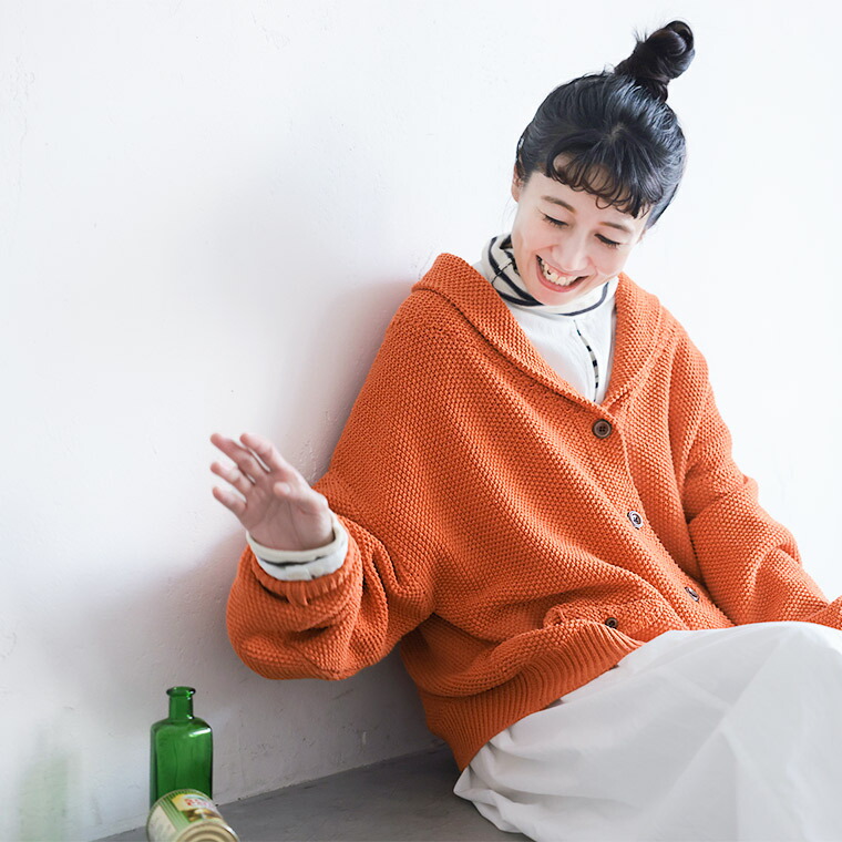 楽天市場】［me］ 私のオレンジニットなカーディガン M/L/LL/3L/4L/5L