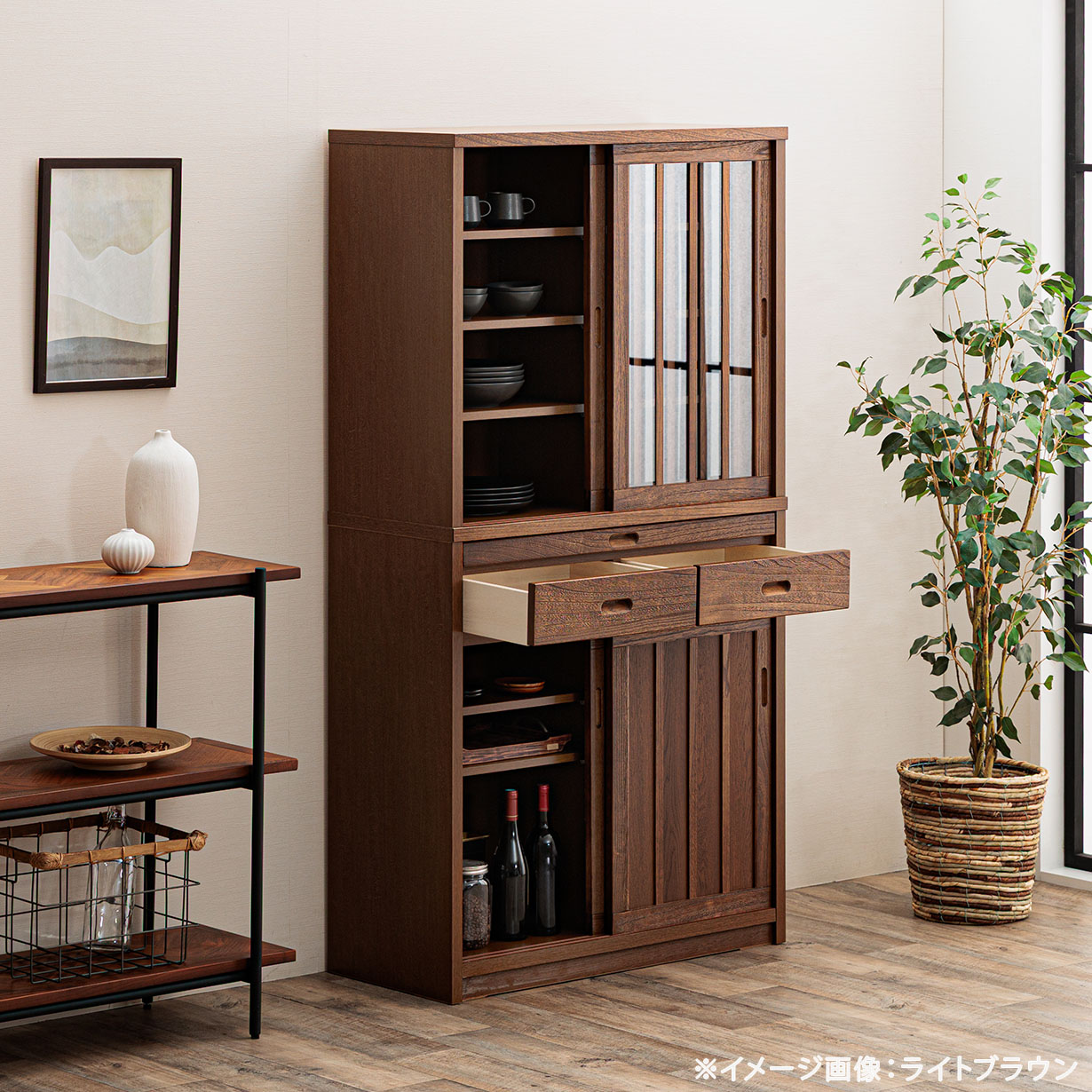 楽天市場】食器棚 カップボード 幅90cm スライドカウンター付