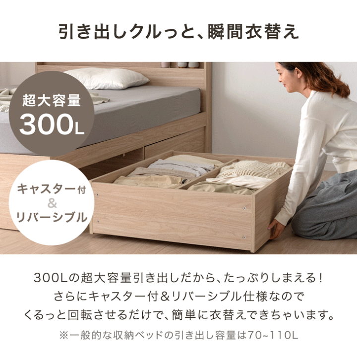 楽天市場】衣替え 大容量 収納ベッド ライト付 USB コンセント付き 宮
