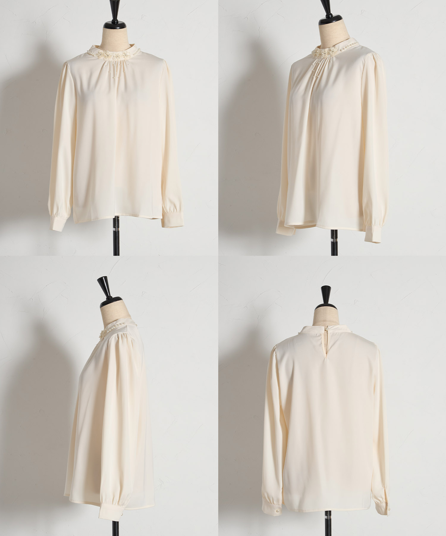 楽天市場】立体フラワーモチーフ＆パール付きハイネックブラウスtocco