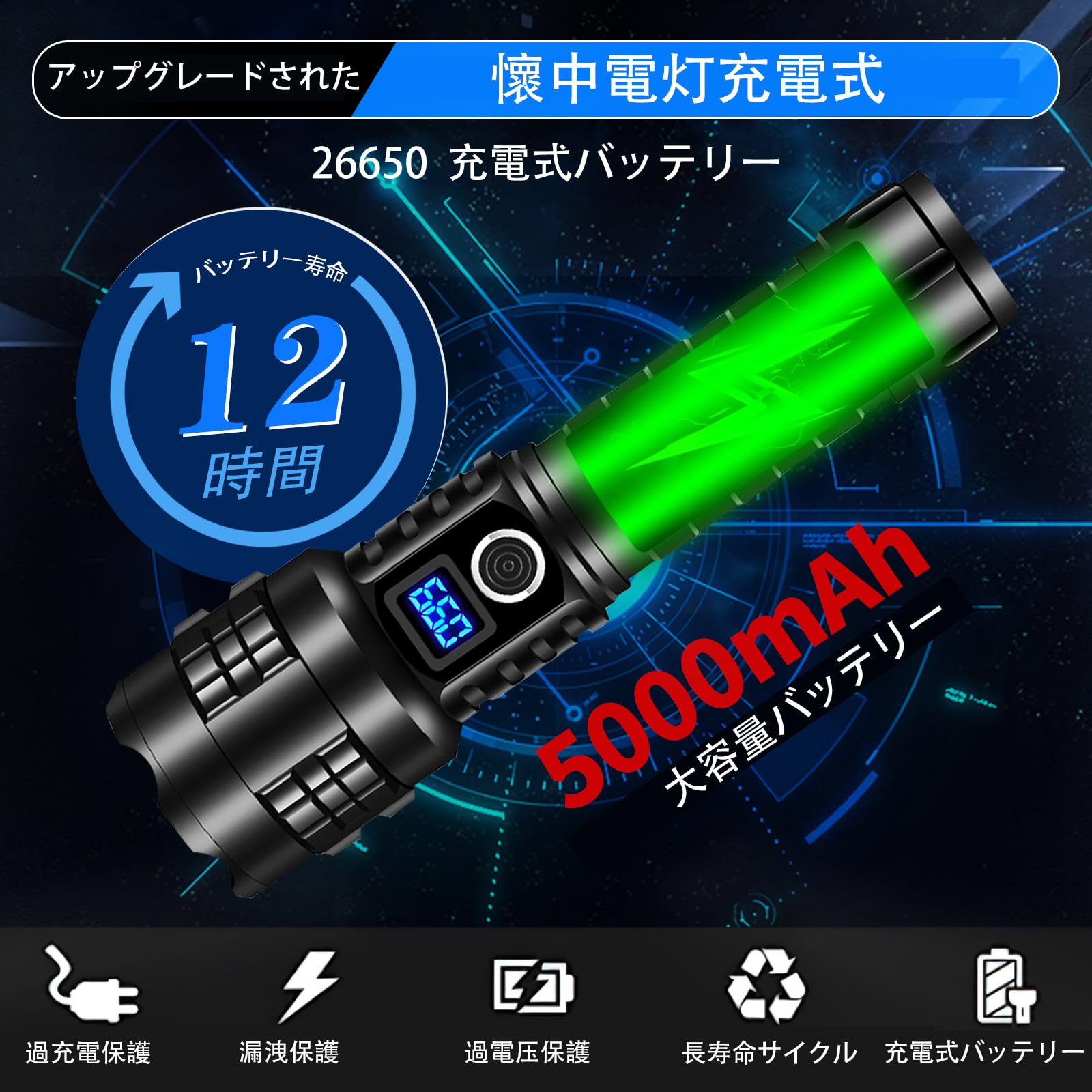 楽天市場】【ケース・予備電池付！】LED 懐中電灯 超高輝度 50000