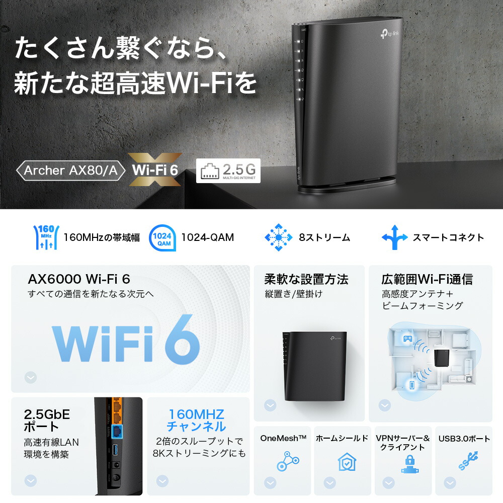 楽天市場】【100台繋いでも安定】TP-Link上位機種 Wi-Fi 6 AX6000 WiFi