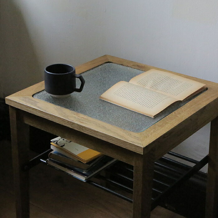 1970s アメリカ製 ヴィンテージ 木製×ガラス サイドテーブル 正方形