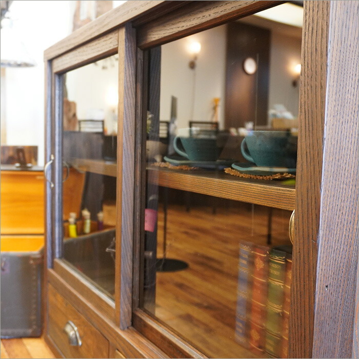 楽天市場】飾り棚 ガラスキャビネット アンティーク 大正時代 ガラス