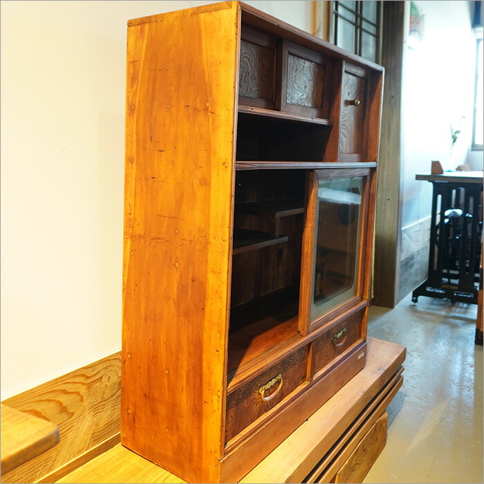 楽天市場】古道具 桜材 アンティーク ガラス キャビネット チェスト