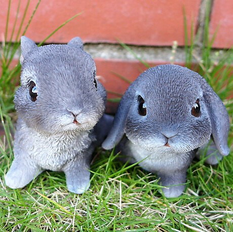 楽天市場】うさぎの置物 ちびっこうさぎの2点セット グレー 動物