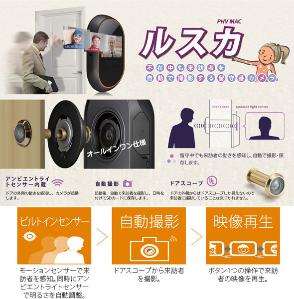 楽天市場】玄関扉のドアスコープ穴から来訪者を自動撮影 BRINNO ドア