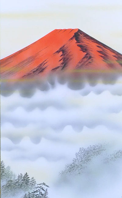 楽天市場】開運掛軸 掛け軸 鈴木岳峰 【赤富士】 約横39×縦170cm【狭い