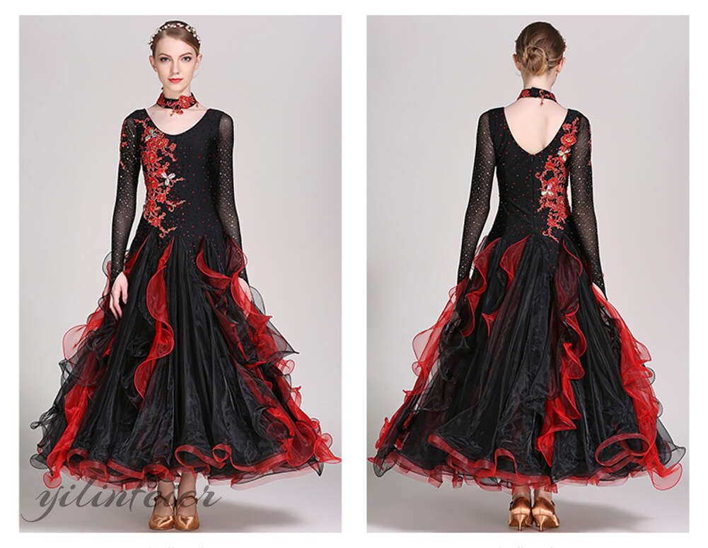 楽天市場】社交ダンスドレス 社交ダンス衣装 黒赤 豪華 スタンダード