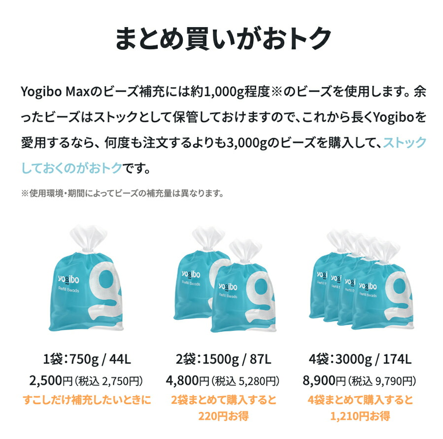楽天市場】【まとめ買い最大P10倍】 Yogibo 補充ビーズ ( ヨギボー