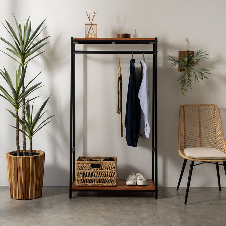 楽天市場】ハンガーラック 木製 ポールハンガー ブラックアイアン