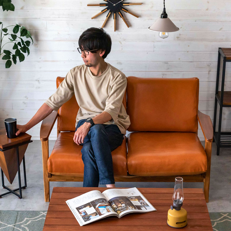 楽天市場】ソファ 2人掛け 本革 木 幅 125cm キャメル ブラウン レザー