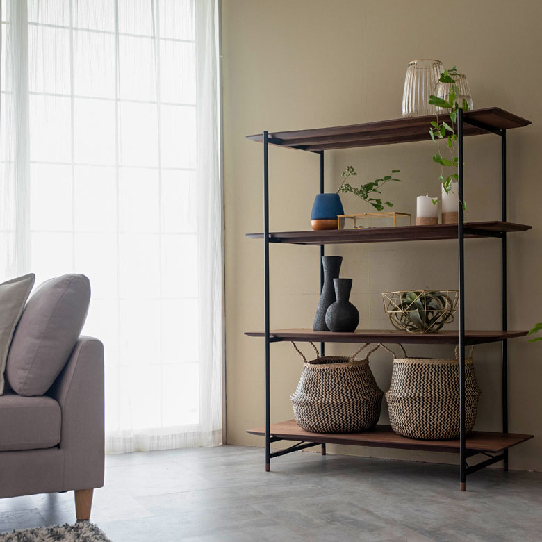 楽天市場】シェルフ 棚 4段 木製 スチール ナチュラル ブラウン W 108