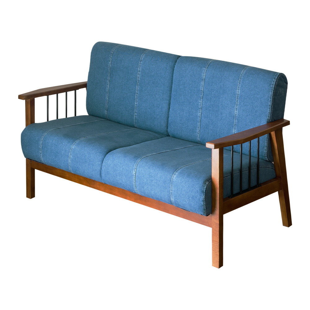 楽天市場】2人掛けソファ デニム生地 木製 アイアン 肘掛け 幅138cm