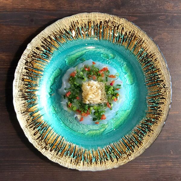 フラッシュ プレート 21．5cm ターコイズブルー＆ゴールド | Vetro