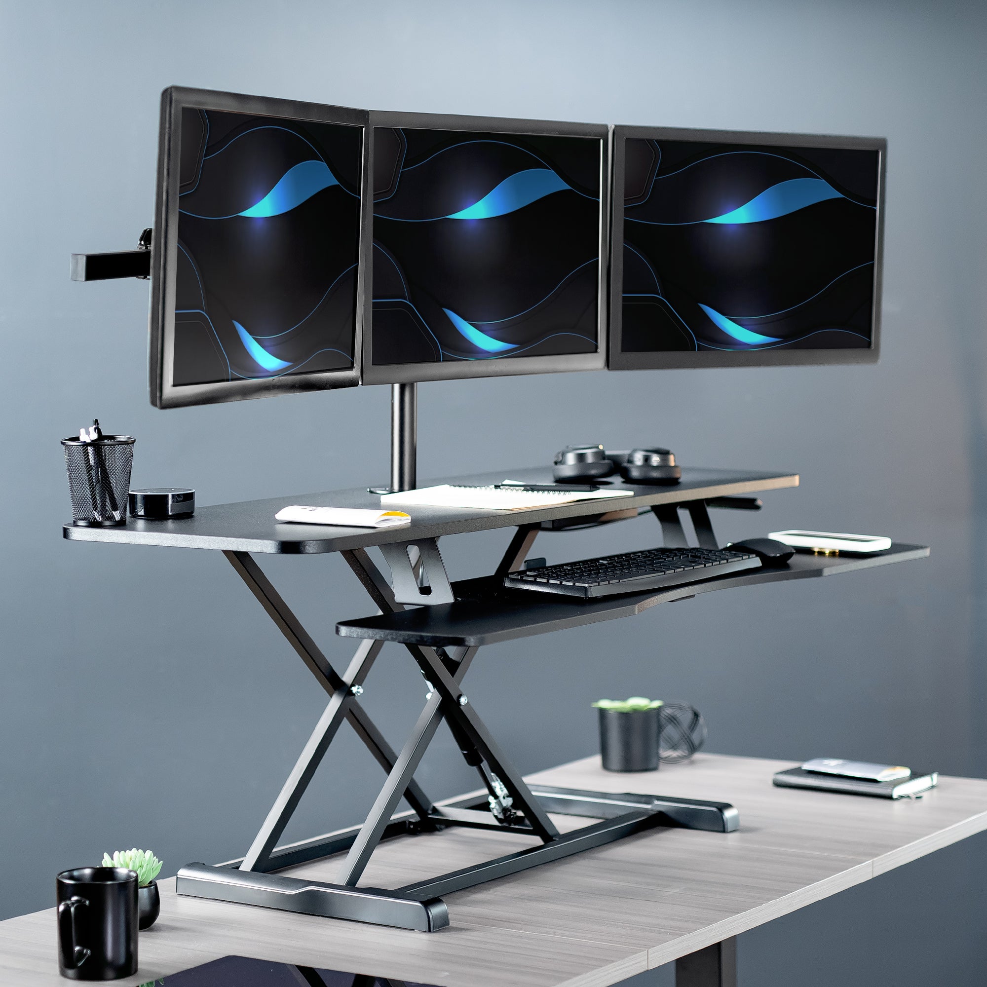 Extra Large Desk Riser with Triple Monitor Mount – VIVO - desk